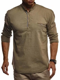 Hemd Herren für Freizeit Slim Fit Kurzarm Hemd Herren Stehkragen & Trachtenhemd Herren Freizeithemden für Herren Leinenhemd Herren Kurzarm Hemden Shirt für Herren-Männer LN-3865