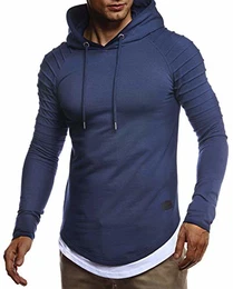 Herren Kapuzenpullover Slim Fit Baumwolle-Anteil Moderner weißer Herren Hoodie-Sweatshirt-Pulli Langarm Herren schwarzer Pullover-Shirt mit Kapuze LN8155 D. Blau Medium