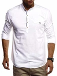 Leif Nelson Herren Leinenhemd Hemd Kurzarm T-Shirt Oversize Stehkragen (LN3865) Weiss (LN3865)