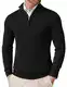 COOFANDY Herren Rollkragenpullover 1/4 Zip Neck Stehkragen Pullover Rollkragen Strickpullover Winterpullover Warm Pulli Stehkragen Pullover Troyer Slim Fit Pullover Schwarz M