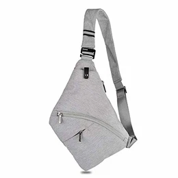 Sling Rucksack Multi-Pocket Crossbody Brusttasche Herren Schlank Rucksack Leinwand Chest Pack für Mann Silbergrau