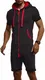 Leif Nelson Herren Kurze Jumpsuit für Sommer Kurze Hose Kurzarm Overall Onesie Männer T-Shirt Kapuze Sommerjumpsuit Schlafanzug kurzer Jogginganzug Trainingsanzug LN8313; Größe L; Schwarz-Rot