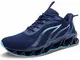 JSLEAP Herren Laufschuhe Fitness straßenlaufschuhe Sneaker Sportschuhe atmungsaktiv rutschfeste Mode Freizeitschuhe (3D Dunkelblau,Größe 43 EU/265 CN)