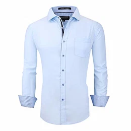 Herrenhemd, knitterfrei, normale Passform, Stretch, Viskose, Bambus, Button-Down-Shirt, Blau, Mittel