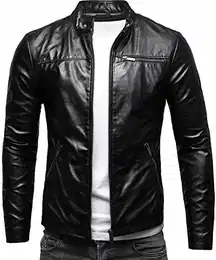 Vego Herren Eco-Lederjacke Cleane Leichte Basic Jacke Vegan (M, Crocodile Shiny (Ecoleder))