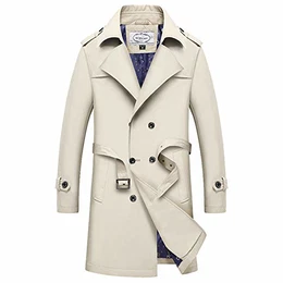 Trenchcoat Herren Jacke Lang Klassisch Mantel Jacke Slim Fit Leichtgewicht Übergangsjacke mit Gürtel Khaki 3XL