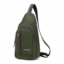 Schultertasche Brusttasche Crossover Taschen Messenger Bag Sling Rucksack Umhängetasche Sporttasche Freizeit Daypack für Herren Damen, Grün