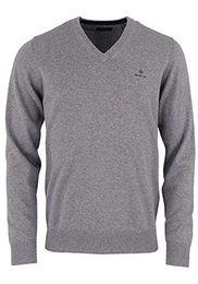 Herren Klassieke katoenen V-hals Pullover, Grau (Dark Grey Melange 92), M EU