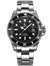 Armbanduhr Herren Damen Silber Edelstahl Metallarmband Kalender Datum Schwarz Elegant