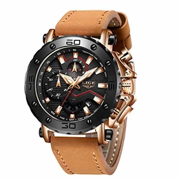 Uhren für Männer Mode Military Wasserdicht Sport Analog Quarzuhr Geschäft Braun Leder Chronograph Large Dial Armbanduhr