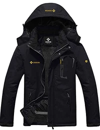 Herren wasserdichte Berg-Skijacke Winddichte Fleece Outdoor-Winterjacke mit Kapuze (Schwarz,L)