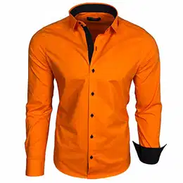 Herren-Hemd Langarm/Business Freizeit Hochzeit/Bügelleicht/Slim-Fit/Anzug Kentkragen Hemd B-500, Farbe:Orange_1, Größen:M