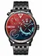 Alienwork Armbanduhr Herren schwarz Edelstahl Metallarmband Kalender Datum Multi Zeitzonen XL Große