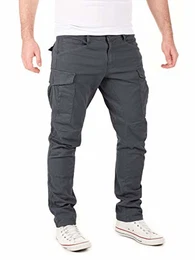 Herren Cargo Hose Jayden graue Männer Cargohosen Chino anthrazit Kampfhose Chinos Reissverschluss Taschen, Grau (Nine Iron 193908), W32/L32