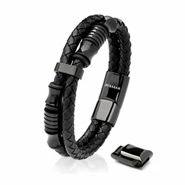 Armband Jungen Schwarz 17cm - Männer-Armband Leder-Armreif Herrenarmreif Armschmuck Leder-Schmuck Herrenschmuck Armkette Flecht-Armband Leder-Wickelarmband Armbändchen Men Leather Bracelet
