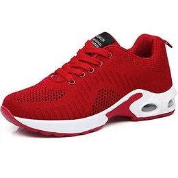 Damen Laufschuhe Luftkissen Mesh Air Atmungsaktiv Turnschuhe rutschfest Stoßfest Sportschuhe Rot 42 EU