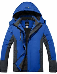 GEMYSE Herren wasserdichte Berg-Skijacke Winddichte Fleece Outdoor-Winterjacke mit Kapuze Himmelblau/Grau
