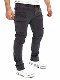 Herren Cargo Hose Jayden graue Männer Cargohosen Chino anthrazit Kampfhose Chinos Reissverschluss Taschen, Grau (Nine Iron 193908), W32/L30