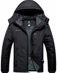 GEMYSE Wasserdichte Skijacke für Herren Winddichte Fleece Outdoor Winterjacke mit Kapuze Schwarz