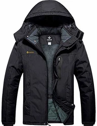 GEMYSE Wasserdichte Skijacke für Herren Winddichte Fleece Outdoor Winterjacke mit Kapuze Schwarz