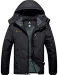 GEMYSE Wasserdichte Skijacke für Herren Winddichte Fleece Outdoor Winterjacke mit Kapuze Pures Schwarz