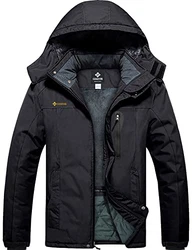 GEMYSE Wasserdichte Skijacke für Herren Winddichte Fleece Outdoor Winterjacke mit Kapuze Pures Schwarz