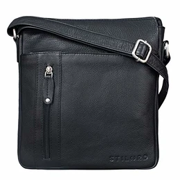''''Brady'''' Messenger Bag Leder Schwarz klein Umhängetasche Schultertasche für iPad 10,1 Zoll Tabletttasche Echtes Leder