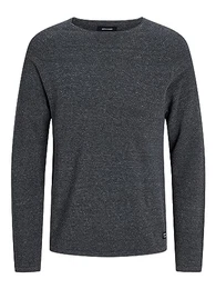 Herren Strickpullover Rundhals Basic Langarm Sweater Baumwolle Shirt JJEHILL, Farben:Dunkelgrau,Größe Pullover:M