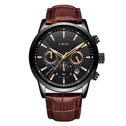 Herren Uhr Mode Chronograph Sport Wasserdichter Analoger Quarz Edelstahl Lederuhr Klassische Business Casual Armbanduhr, LG9866-abc