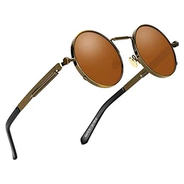 Klassische Mode Runde polarisierte Sonnenbrille, Steampunk Stil Runde Vintage polarisierte Sonnenbrille Retro Brillen UV400 Schutz Matel Frame