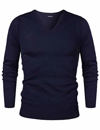 Herren Basic Strickpullover Feinstrick Pullover V-Ausschnitt Baumwolle Klassischer Blau, M