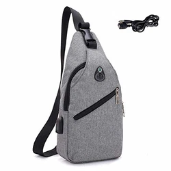 Brust Sling Schulter Rucksack Crossbody Tasche mit USB-Ladeanschluss Grau