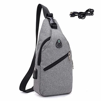 Brust Sling Schulter Rucksack Crossbody Tasche mit USB-Ladeanschluss Grau