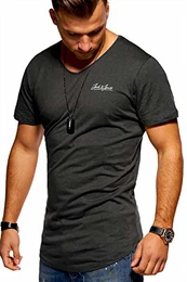 Herren T-Shirt Kurzarmshirt Oversize Longshirt Basic V-Neck (Medium, Dark Grey Melange)