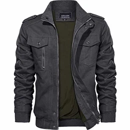 Jacke Herren Übergangsjacke Militär Kleidung Herbstjacke Arbeitsjacke Männer Pilotenjacke Outdoorjacke Armee Jacke Frühling Windbreaker Grau M
