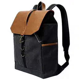 Vintage Canvas Rucksack 15,4 Zoll Laptop Rucksack PU Leder Tagesrucksack Damen Herren für Schule Uni Büro Alltag