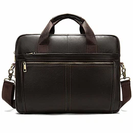 Aktentasche Herren Leder Laptoptasche Handtasche Business Umhängetasche 14 Zoll Vintage Ledertasche Businesstasche Klassische Messenger-Tasche, Schultertasche, Dunkler Kaffee