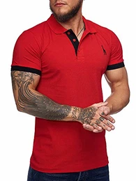 Herren Poloshirt Polohemd Basic Kurzarm Einfarbig Slim Fit Polo Shirt Baumwolle T-Shirt Polokragen M-XXXL Modell 1404 Rot M