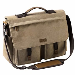 Umhängetaschen Herren, Vintage Wasserabweisend Gewachste Leinwand 15.6 Zoll Laptop Aktentasche Schultertasche Laptop-Taschen mit Gepolstertem Schultergurt(Khaki)