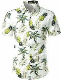 Herren Floral Blumenmuster Kurzarm Baumwolle Ananas Hawaiihemd Small WeißAnanas