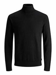 Herren Dünner Rollkragen Strickpullover Klassischer Rundhals Sweater Langarm Basic JJEEMIL, Farben:Schwarz, Größe Pullover:M