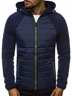 OZONEE Herren Übergangsjacke Jacke Übergang Herbst Bomberjacke Stehkragen Kapuze Steppjacke Leichte Outdoor Puffer Jacket Gepolstert (777) Dunkelblau (777/4621K)