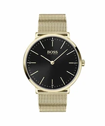 Analog Quarzuhr für Herren mit Gelbgoldfarbenes Edelstahl-Mesh-Gliederarmband - 1513735