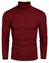 Rollkragen Herren Strickpullover Pullover Slim Fit Winter Basic Sweater Mischen, Rot, M
