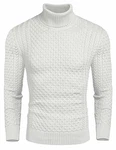 Coofandy Herren Rollkragen Strickpullover Slim Fit Basic Sweater Weiß