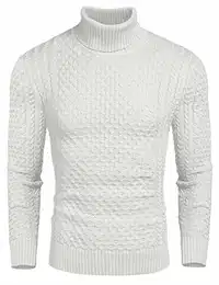Coofandy Rollkragen Herren Strickpullover Pullover Slim Fit Winter Basic Sweater Mischen, Weiß, M