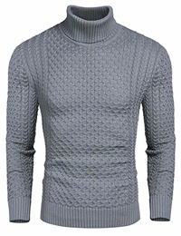 Rollkragen Herren Strickpullover Pullover Slim Fit Winter Basic Sweater Mischen, Grau, M