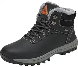 Winterschuhe Herren Warm Gefüttert Winterstiefel Wasserdicht Leichte Winterboots Flach Winter Boots Rutschfest Outdoor Kurz Stiefel für Männer Öl Schwarz 47 EU