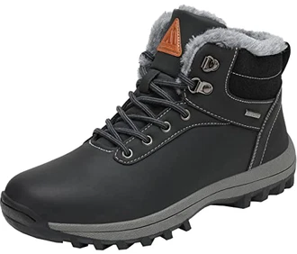 Mishansha Herren Wasserdicht Winterschuhe Winterstiefel Warm Gefüttert Stiefel Kurzschaft Winter Boots Schneestiefel Outdoor Rutschfest Leicht Wanderschuhe (028) Öl Schwarz