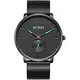 BUREI Herren Uhren ultradünnes schwarzes großes dial Blaue-Zeiger analoger Quarz mit schwarzem Edelstahl Armband